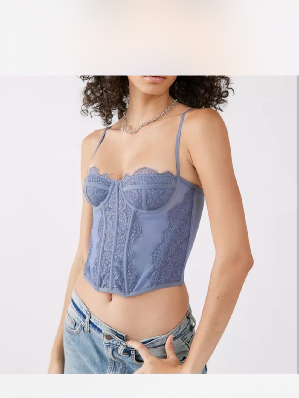 Urban Outfitters Lace-Trim Bustier Cami in Dusty Blue